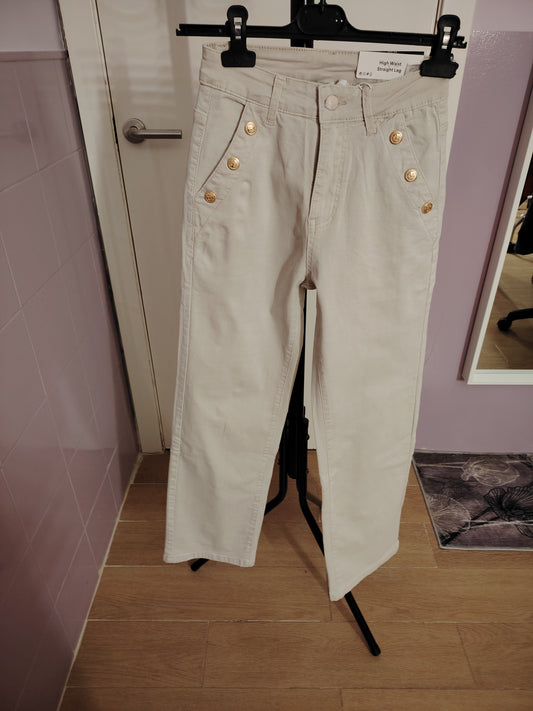 Pantalón vaquero beige botones bolsillos