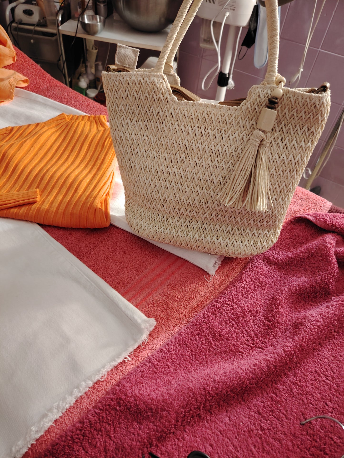 Bolso raffia beige